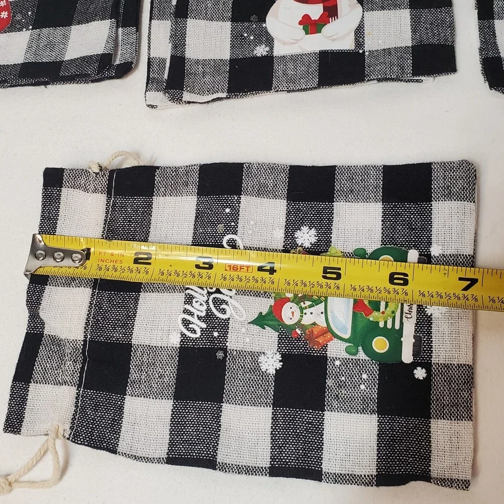 Set of 9 Checked Fabric Christmas Gift Loot Candy Bags Pouch Reusable Unbranded